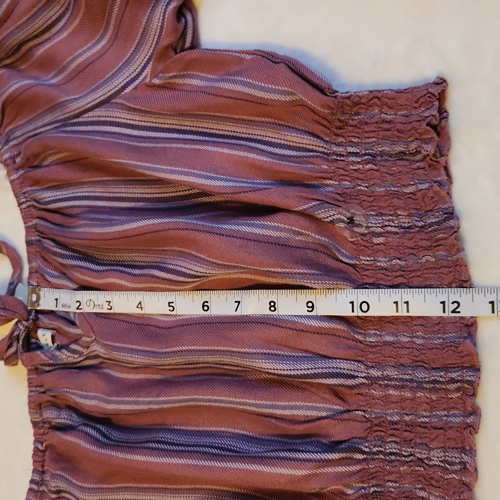 Aeropostale, Off The Shoulder,  Longsleeve, Purple, Striped, Smocked Cropped Top - Picture 7 of 8